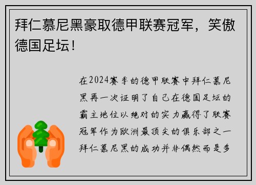 拜仁慕尼黑豪取德甲联赛冠军，笑傲德国足坛！